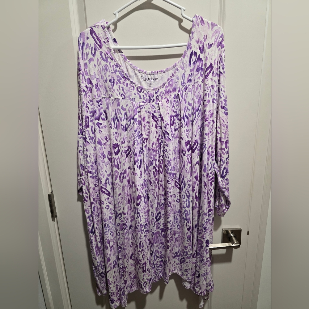 Roaman's Purple and White Relaxed Tunic Top